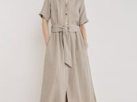 Платье-рубашка с поясом, Бежевый