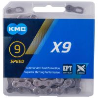 Цепь с антикоррозийным покрытием KMC X9 9 скоростей, замок (серебристый 114 звеньев)