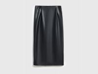 Прямая юбка миди из искусственной кожи, Черный