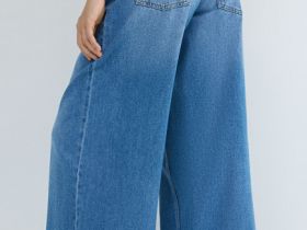 Широкие джинсы с высокой посадкой, Голубой