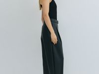 Брюки О-силуэта из искусственной кожи, Черный