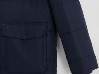 Утепленное полупальто с накладными карманами и капюшоном