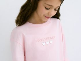 Лонгслив с вышивкой для девочек, Розовый