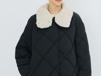 Стёганая куртка с меховым воротником, Черный