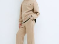 Широкие трикотажные брюки для девочек, Бежевый