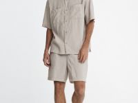 Рубашка с коротким рукавом из тенселя, Бежевый