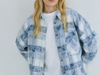 Рубашка в клетку из фланели, Голубой