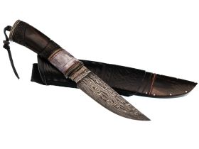 Авторский нож Сварог, сталь мозаичный дамаск, подарочная шкатулка