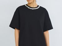 Футболка с декором у выреза, Черный