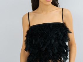 Топ с натуральными перьями, Черный