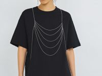 Футболка с декором из навесных цепочек, Черный
