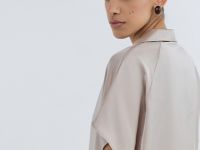 Сатиновая блузка с коротким рукавом, Бежевый