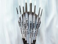 Кисть синтетика №4 круглая Roubloff "1Wt14" ручка фигурная пёстрая белая с черным кончиком, глянцева