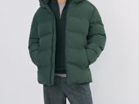 Утеплённая куртка с капюшоном и бесшовной стёжкой, Зеленый