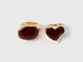 Кольцо с искусственным камнем, 2 шт., Золотой