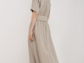 Платье-рубашка с поясом, Бежевый