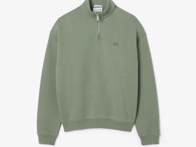 Хлопковый свитшот Lacoste унисекс свободного кроя из плотного флиса с застежкой-молнией на воротнике