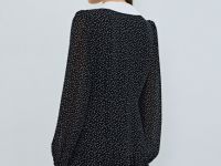 Платье мини из шифона в горошек, Черный