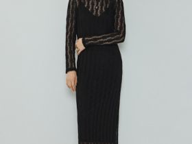 Ажурное платье миди, Черный