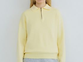 Джемпер с воротником поло на молнии, Желтый