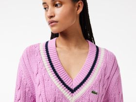 Женский вязаный свитер Lacoste c V-образным вырезом