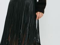 Мини-юбка из искусственной кожи с бахромой, Коричневый