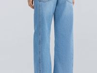 Ультраширокие джинсы средней посадки, Голубой