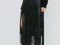 Мини-юбка из искусственной кожи с бахромой, Коричневый