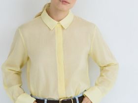 Полупрозрачная рубашка из хлопка и рами, Желтый