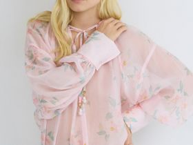 Блузка из тенселя с завязками, Розовый