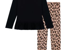 Комплект трикотажный для девочек: фуфайка (футболка с длинными рукавми), брюки (легинсы)