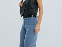 Широкие джинсы с высокой посадкой, Голубой