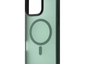 Чехол-накладка Knit Magsafe для Apple iPhone 15 пластиковый (матовый прозрачно-черный) (зеленая рамка)