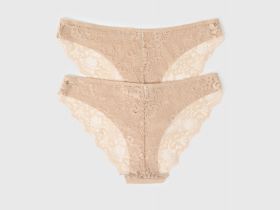 Классические брифы с кружевом сзади, 2 шт., Бежевый