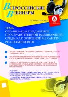 Организация предметной пространственной развивающей среды как основной механизм реализации ФГОС