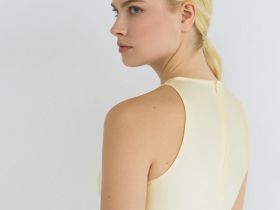 Сатиновое платье с американской проймой, Желтый