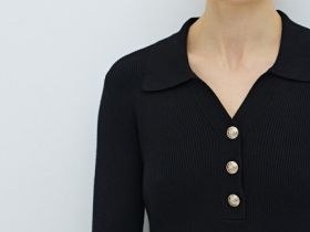 Вязаное платье миди с воротником-поло, Черный