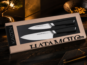 Набор из 2-х кухонных ножей Hatamoto 97/203 мм, сталь AUS-8, рукоять ABS-пластик, черный