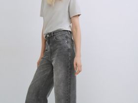 Широкие джинсы Wide leg с высокой посадкой, Серый