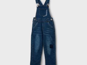 Полукомбинезон текстильный джинсовый утепленный флисом для девочек