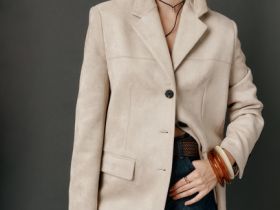 Однобортный жакет из искусственной замши, Бежевый