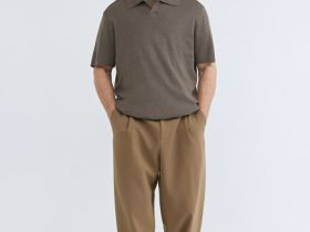 Вязаное поло с коротким рукавом, Коричневый