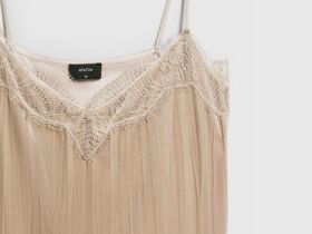 Бархатный топ с кружевом, Бежевый