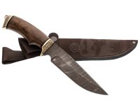 Походный нож Легионер, сталь дамаск, рукоять орех, художественное травление