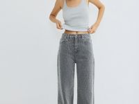 Широкие джинсы с леопардовым принтом, Серый