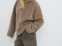 Толстовка из шерпы с воротником на молнии, Коричневый