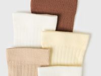 Короткие носки в рубчик для девочек, 5 пар, Бежевый