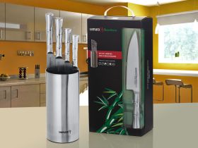 Набор из 4 ножей и подставки Samura Bamboo в подарочной коробке SBA-5, сталь AUS-8, рукоять нержавеющая сталь