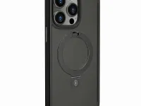 Чехол-накладка Hoco Stand Magsafe для iPhone 16 Pro Max (кольцо-держатель/пластиковый) прозрачно-черный (черная рамка)