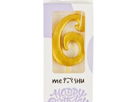 Свеча для торта с держателем MESHU "Цифра 6", 5,2 см, золотая